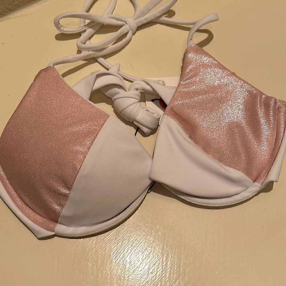 Oceanus Womens Size Small Bikini Top White Pink Sparkle Underwire Swimwear NWT
